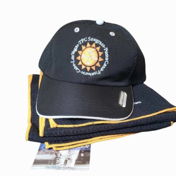 Golf Cap Strap Back ProAm Pinehurst Cabo Las Vegas & Towel New w/ Tag UPF 50 - Picture 1 of 9